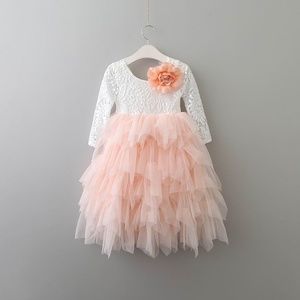 Girls long Ruffled TuTu Style white and pink Dress
